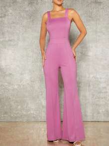 Hauture Elegant Solid Flare Leg Sleeveless Jumpsuit - Pink - View 3