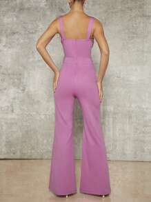 Hauture Elegant Solid Flare Leg Sleeveless Jumpsuit - Pink - View 2