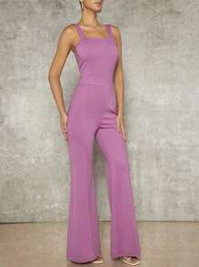 Hauture Elegant Solid Flare Leg Sleeveless Jumpsuit - Pink - View 5
