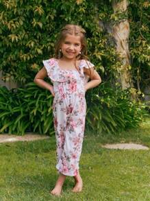 SHEIN Baby Girl Floral Printed Overalls Jumpsuit