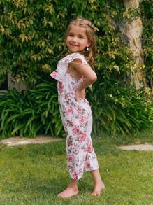 SHEIN Baby Girl Floral Printed Overalls Jumpsuit