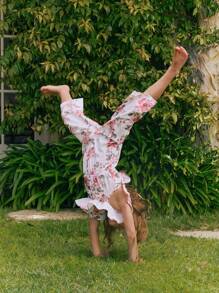 SHEIN Baby Girl Floral Printed Overalls Jumpsuit