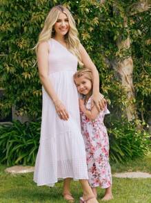 SHEIN Baby Girl Floral Printed Overalls Jumpsuit