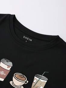 SHEIN EZwear Áo thun nữ Hoạt hình Giải trí - màu đen - Xem 6