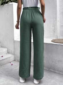 SHEIN Frenchy Quần nữ Quần paper-bag màu trơn Giải trí - Màu xanh lá cây đậm - Xem 2