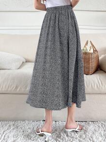 DAZY Ditsy Floral Print Flared Skirt - Black and White - View 2