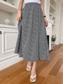 DAZY Ditsy Floral Print Flared Skirt - Black and White - View 8