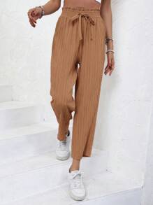 SHEIN Frenchy Quần nữ Thắt nút Quần paper-bag màu trơn Giải trí - Màu Cam cháy - Xem 6