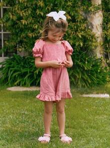 SHEIN Bebé 1 pieza Mono de manga farol bajo con fruncido con cinturón - Rosa vieja - Ver 7