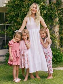 SHEIN Bebé 1 pieza Mono de manga farol bajo con fruncido con cinturón - Rosa vieja - Ver 8