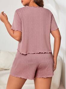 Conjunto de pijama ribete en forma de lechuga de cuello notch - Rosa vieja - Ver 2