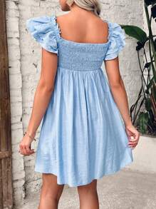 SHEIN Maternity Square Neck Butterfly Sleeve Dress - Baby Blue - View 2