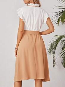 Two Tone Frill Neck Belted Dress - Multicolor - View 2