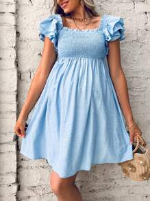 SHEIN Maternity Square Neck Butterfly Sleeve Dress - Baby Blue - View 4