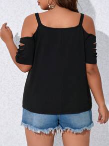 SHEIN LUNE Plus Cold Shoulder Cut Out Tee - Black - View 2