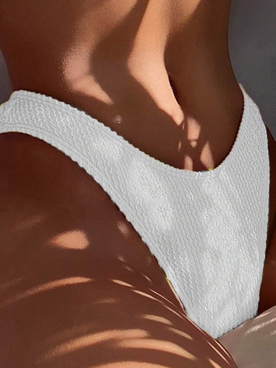 SHEIN Swim Summer Beach Solid Rib Knit Bikini Bottom - White - View 1