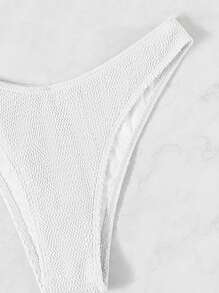 SHEIN Swim Summer Beach Solid Rib Knit Bikini Bottom - White - View 4