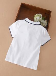 少女刺绣细节撞色镶边 Polo 衫 - 白色 - 查看 2