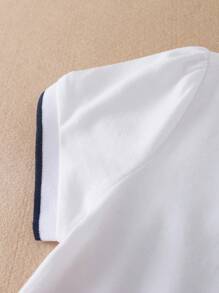 少女刺绣细节撞色镶边 Polo 衫 - 白色 - 查看 4