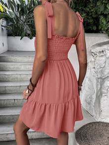 SHEIN VCAY Vestido de tirantes de hombros con cordón bajo con fruncido - Rosa - Ver 3