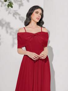 Modelyn Rochie roșie burgundă cu umăr rece răsucire în față - Burgundia - Vizualizare 4