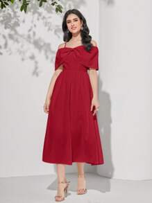 Modelyn Rochie roșie burgundă cu umăr rece răsucire în față - Burgundia - Vizualizare 5