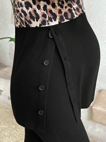 SHEIN Maternity Leopard Print Tee & Adjustable Waist Leggings - Black - View 4