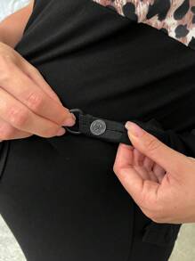 SHEIN Maternity Leopard Print Tee & Adjustable Waist Leggings - Black - View 6