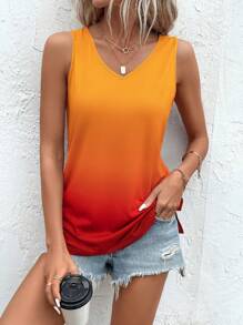 SHEIN LUNE 渐变色 V 领背心 图案 T 恤 女式上衣