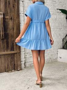 SHEIN 孕婦蝙蝠袖荷葉邊腰帶襯衫洋裝