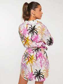 SHEINNeu Hemdkleid mit Tropenmuster, Gürtel,