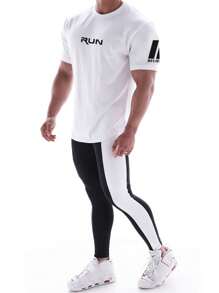 Manfinity Fitness Boyfriend Style Men Letter Graphic Sports Tee  Workout Tops  Workout Tops  Basketball  Back To School Graphic T Shirt Graphic Boyfriend Style Men T Shirt, Running Shirts, Gym Tee Workout Tops Breathable