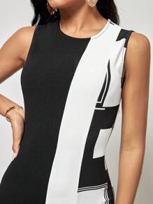 SHEIN Clasi Đầm Bất đối xứng Khối Màu Thanh lịch - Đen và trắng - Xem 6