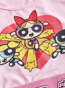 The Powerpuff Girls | ROMWE Áo khoác và áo lót dành cho xe tăng nữ Ruy băng Hoạt hình Lá thư Giải trí - Hồng - Xem 3