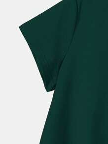 SHEIN EZwear Floral And Letter Graphic Tee - Dark Green - View 4