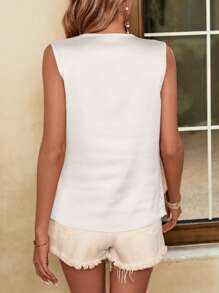 SHEIN Privé Áo sơ mi nữ Vắt Trọn gói Uốn nếp màu trơn Thanh lịch - trắng - Xem 2