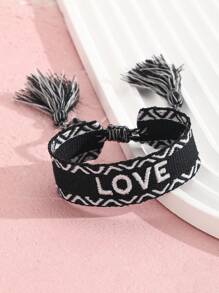 1 Pc Stylish Bohemia Embroidered Woven Tassel Bracelet For Children Handmade Adjustable Rope Gift - Black - View 1