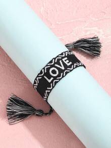 1 Pc Stylish Bohemia Embroidered Woven Tassel Bracelet For Children Handmade Adjustable Rope Gift - Black - View 2