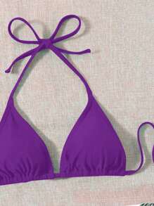 SHEIN Swim 掛脖三角杯比基尼泳裝帶熱帶圖案沙灘半身裙 - 彩色 - 查看 3