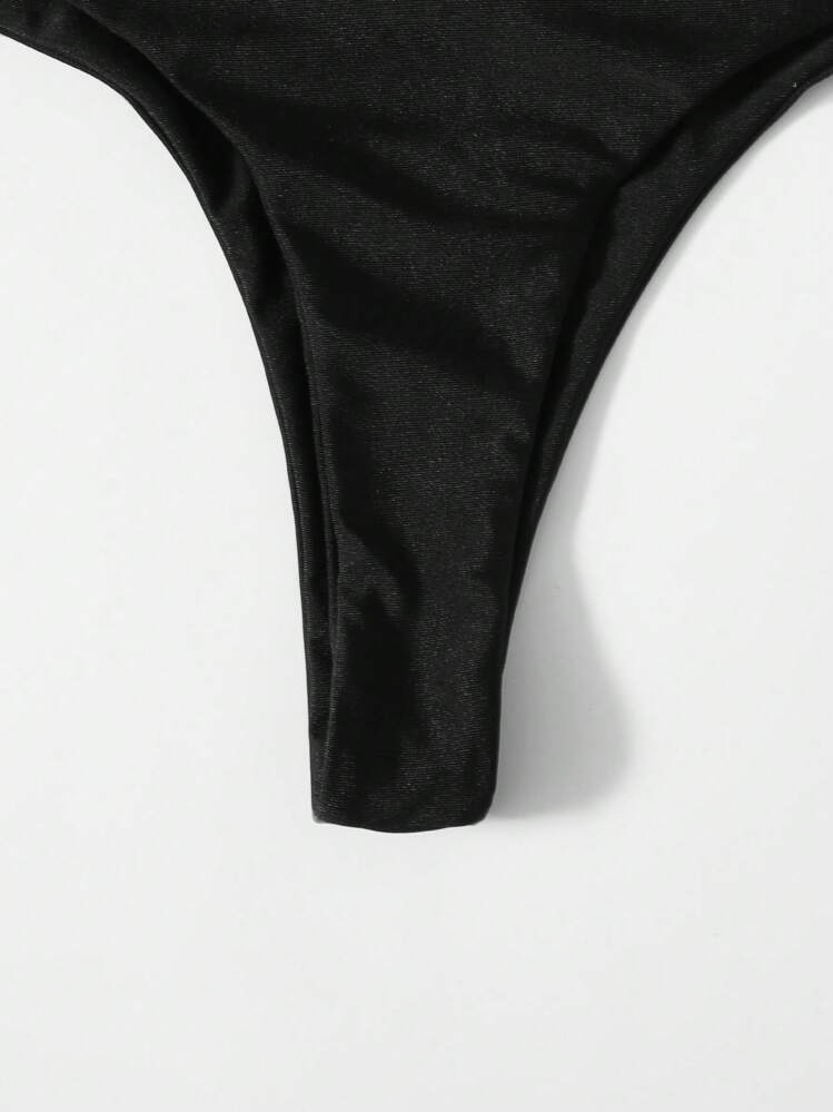Swim Basics Summer Beach Triangle Thong Bikini Set - Black - View 5
