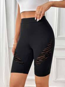 SHEIN Unity Quần tất nữ Tương phản Mesh Sọc ngựa vằn Giải trí - màu đen - Xem 6