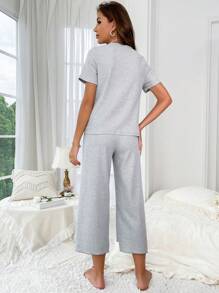 Solid Pocket Patched Lounge Set - Light Grey - View 2