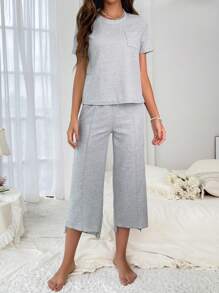 Solid Pocket Patched Lounge Set - Light Grey - View 3