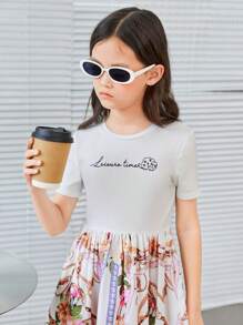 SHEIN 女孩字母和錬條圖案喇叭下擺連衣裙 - 彩色 - 查看 5