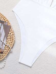 Swim Lushoire Summer Beach Plain Cut-Out One Piece Swimsuit - White - View 7