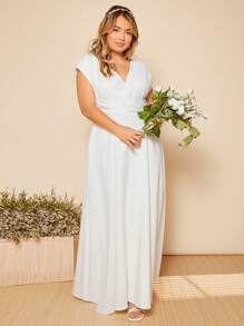 SHEIN Belle 大碼蝙蝠袖婚紗連衣裙 - 白色 - 查看 4