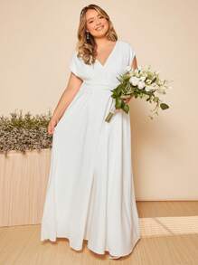 SHEIN Belle 大碼蝙蝠袖婚紗連衣裙 - 白色 - 查看 7