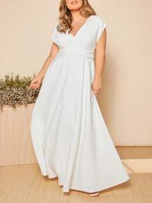 SHEIN Belle 大碼蝙蝠袖婚紗連衣裙 - 白色 - 查看 2