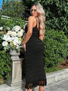 SHEIN SXY Fringe Hem Cami Dress - Black - View 2