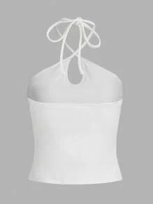 ROMWE Top halter sólido - Blanco - Ver 2